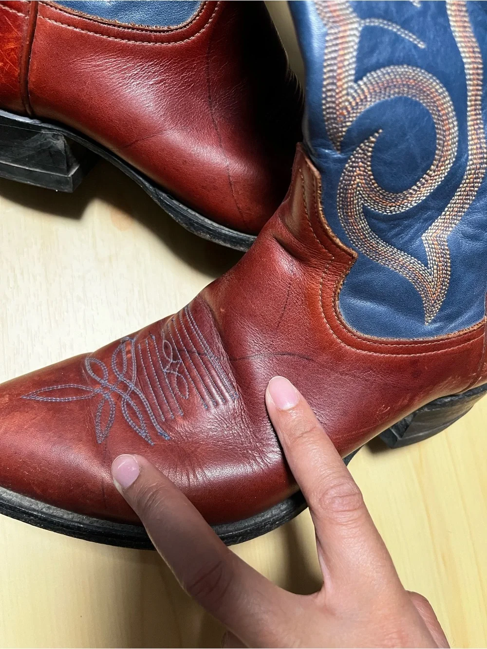 TONY LAMA Blue Brown Embroidered Western Cowboy Boots Men Sz 9.5 D 3126 Festival